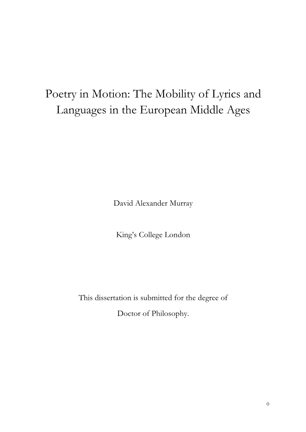 The Mobility of Lyrics and Languages in the European Middle Ages