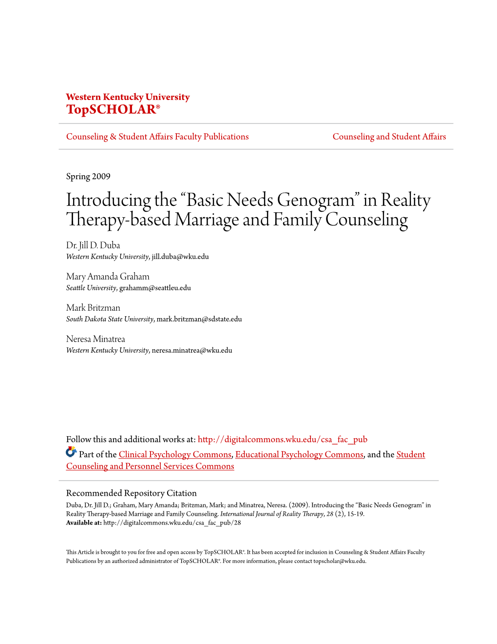 “Basic Needs Genogram” in Reality Therapy-Based Marriage and Family Counseling Dr