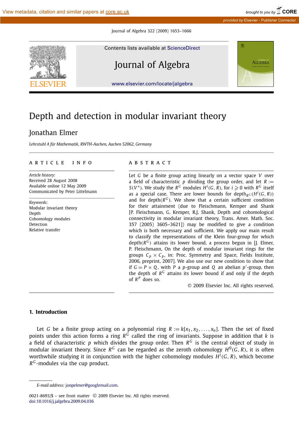 Depth and Detection in Modular Invariant Theory