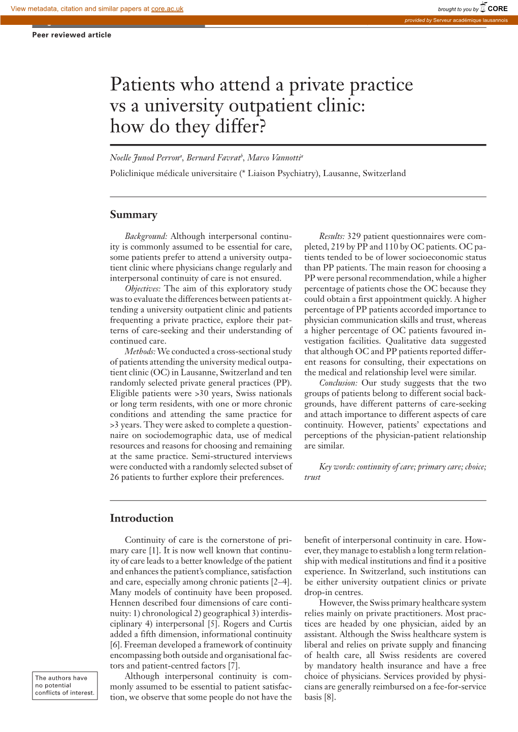 Patients Who Attend a Private Practice Vs a University Outpatient Clinic: How Do They Differ?