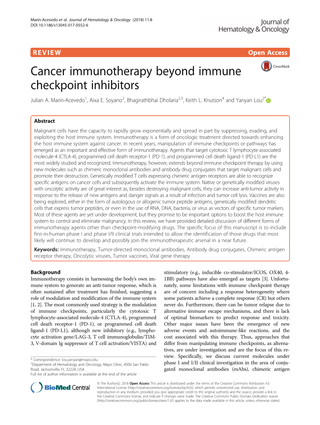 Cancer Immunotherapy Beyond Immune Checkpoint Inhibitors Julian A