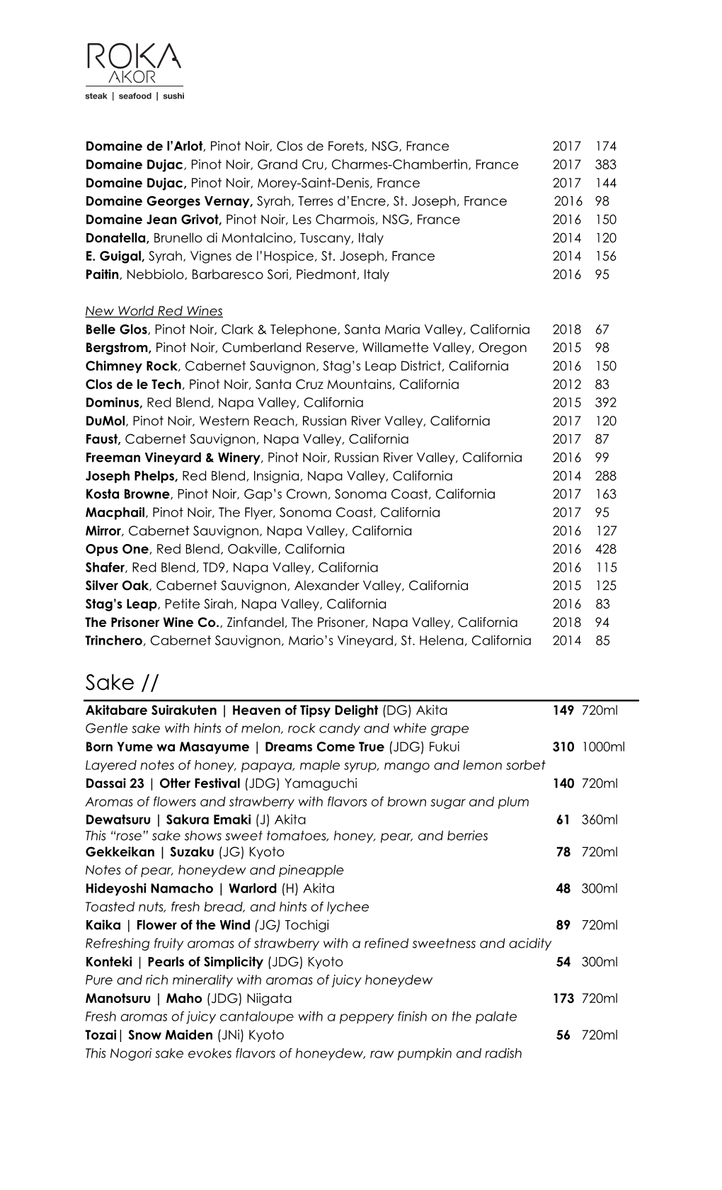 SF Bottle List