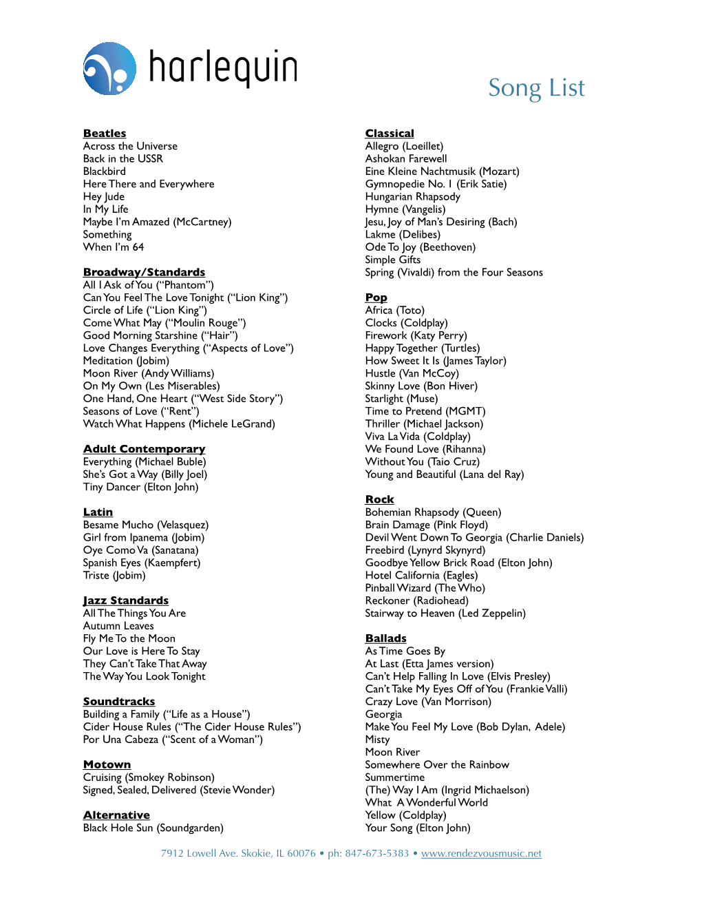 Harlequin Song List.Pages