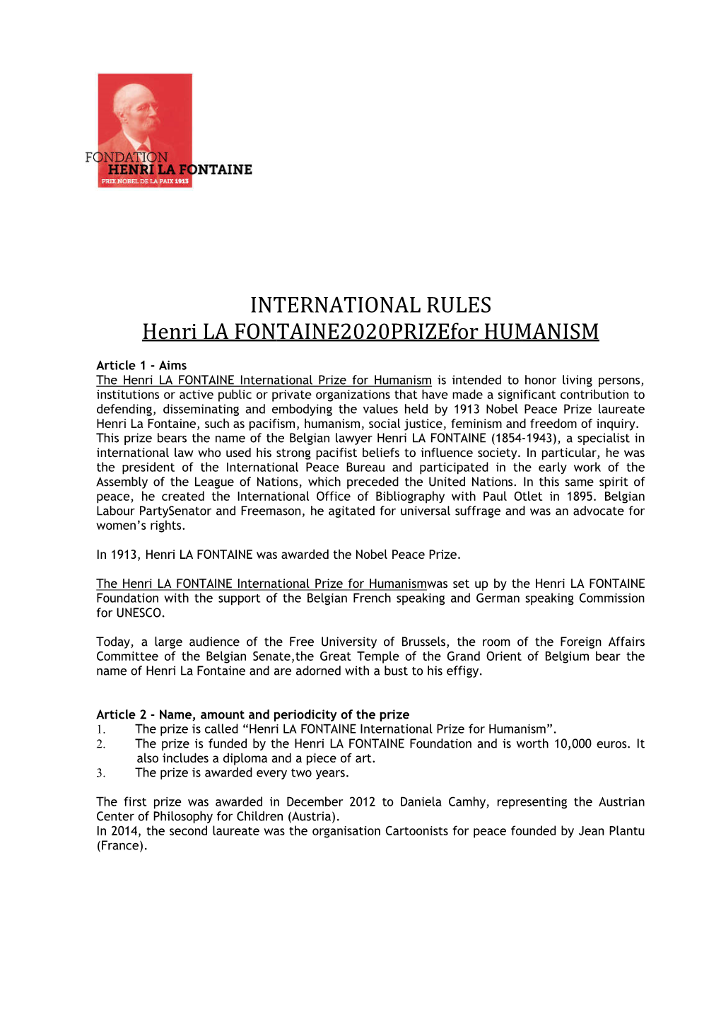 INTERNATION Henri LA FONTAINE INTERNATIONAL RULES