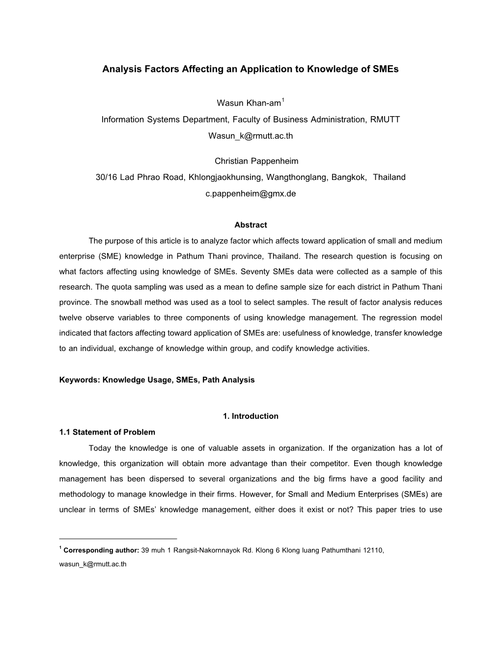 Analysis Factors Affecting an Application to Knowledge of Smes