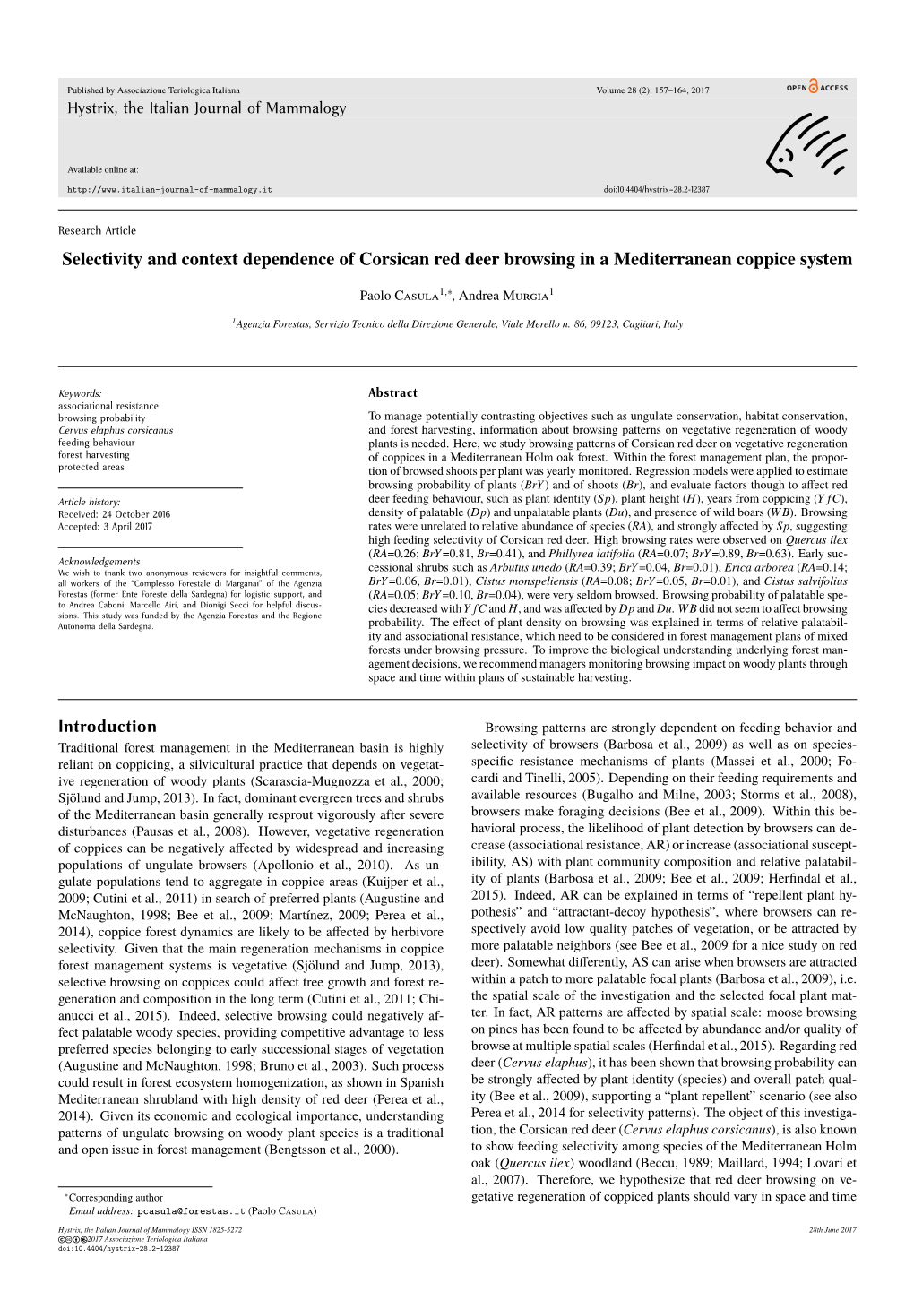 Selectivity and Context Dependence of Corsican Red Deer Browsing in a Mediterranean Coppice System