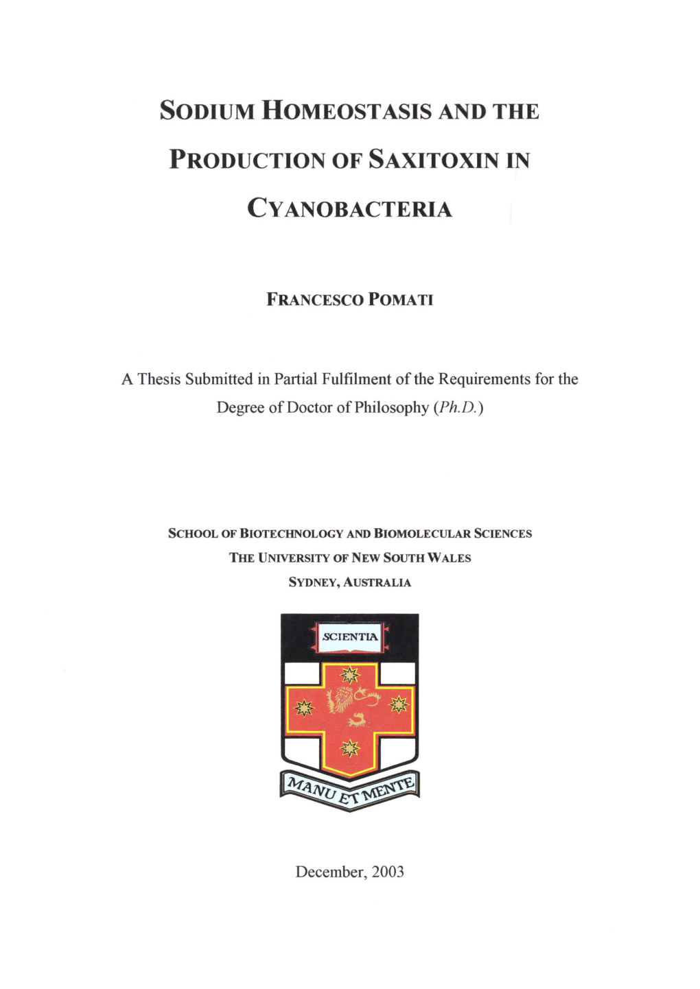 Sodium Homeost Asis and the Production of Saxitoxin In