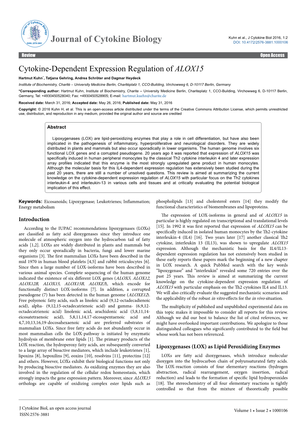 Cytokine-Dependent Expression Regulation of ALOX15