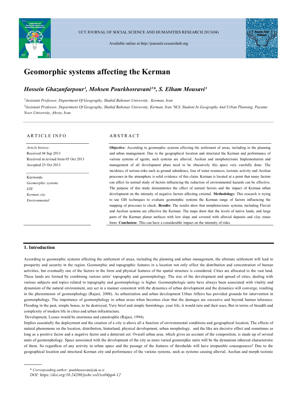 Geomorphic Systems Affecting the Kerman