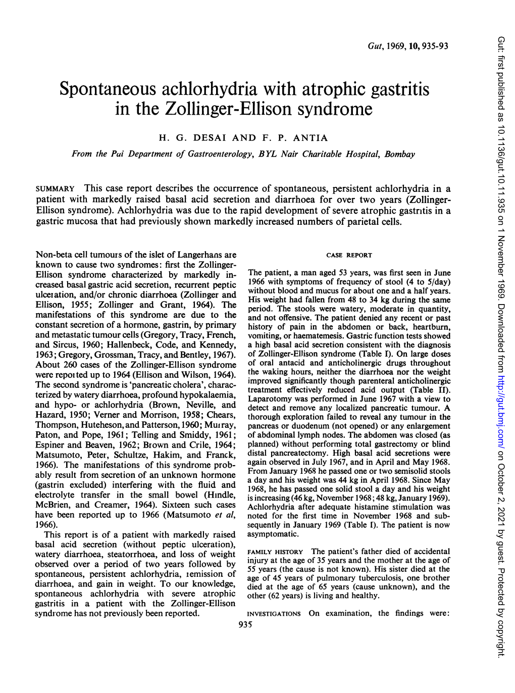 Spontaneous Achlorhydria with Atrophic Gastritis in the Zollinger-Ellison Syndrome