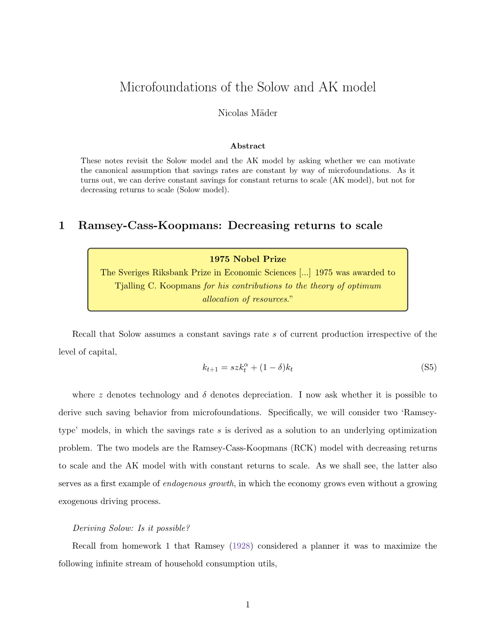 Microfoundations of the Solow and AK Model