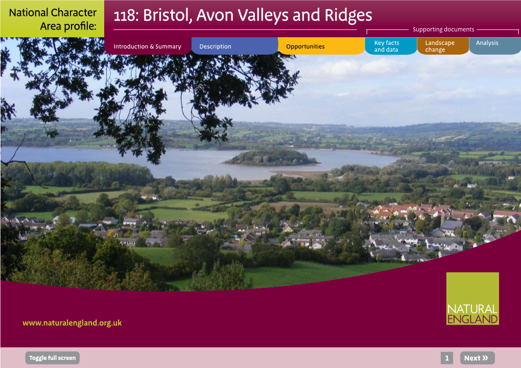 118: Bristol, Avon Valleys and Ridges Area Profile: Supporting Documents