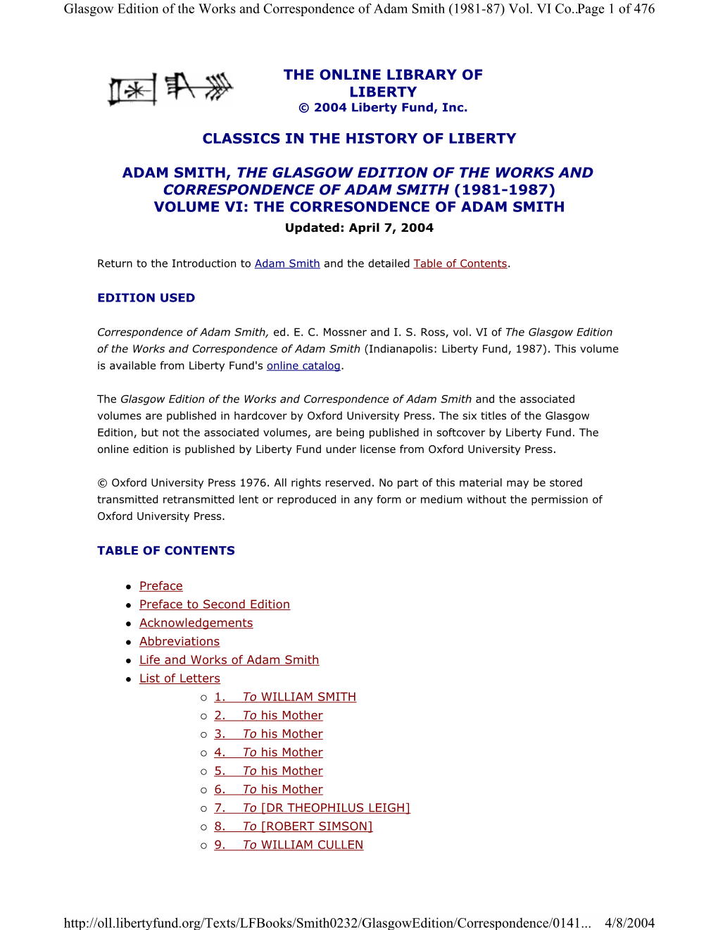 The Online Library of Liberty Classics in the History Of