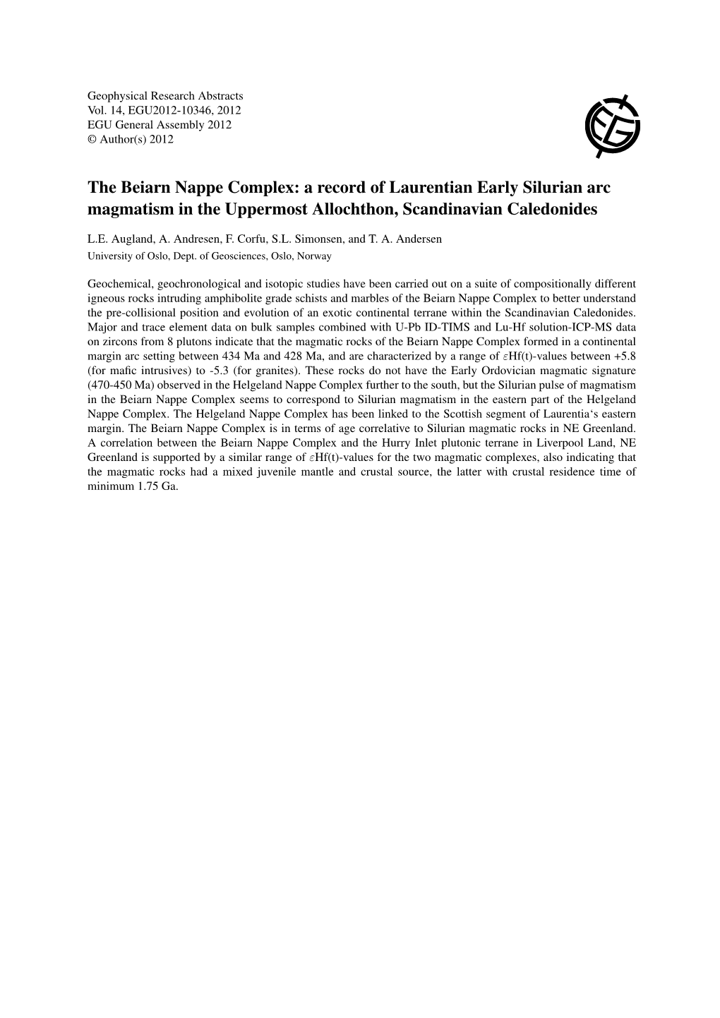 The Beiarn Nappe Complex: a Record of Laurentian Early Silurian Arc Magmatism in the Uppermost Allochthon, Scandinavian Caledonides