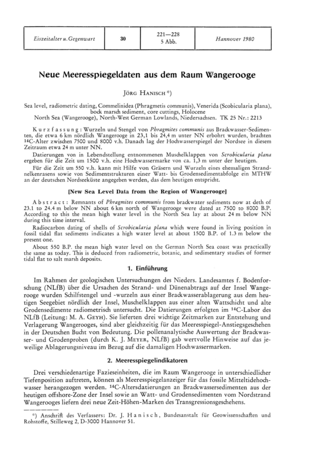 Neue Meeresspiegeldaten Aus Dem Raum Wangerooge