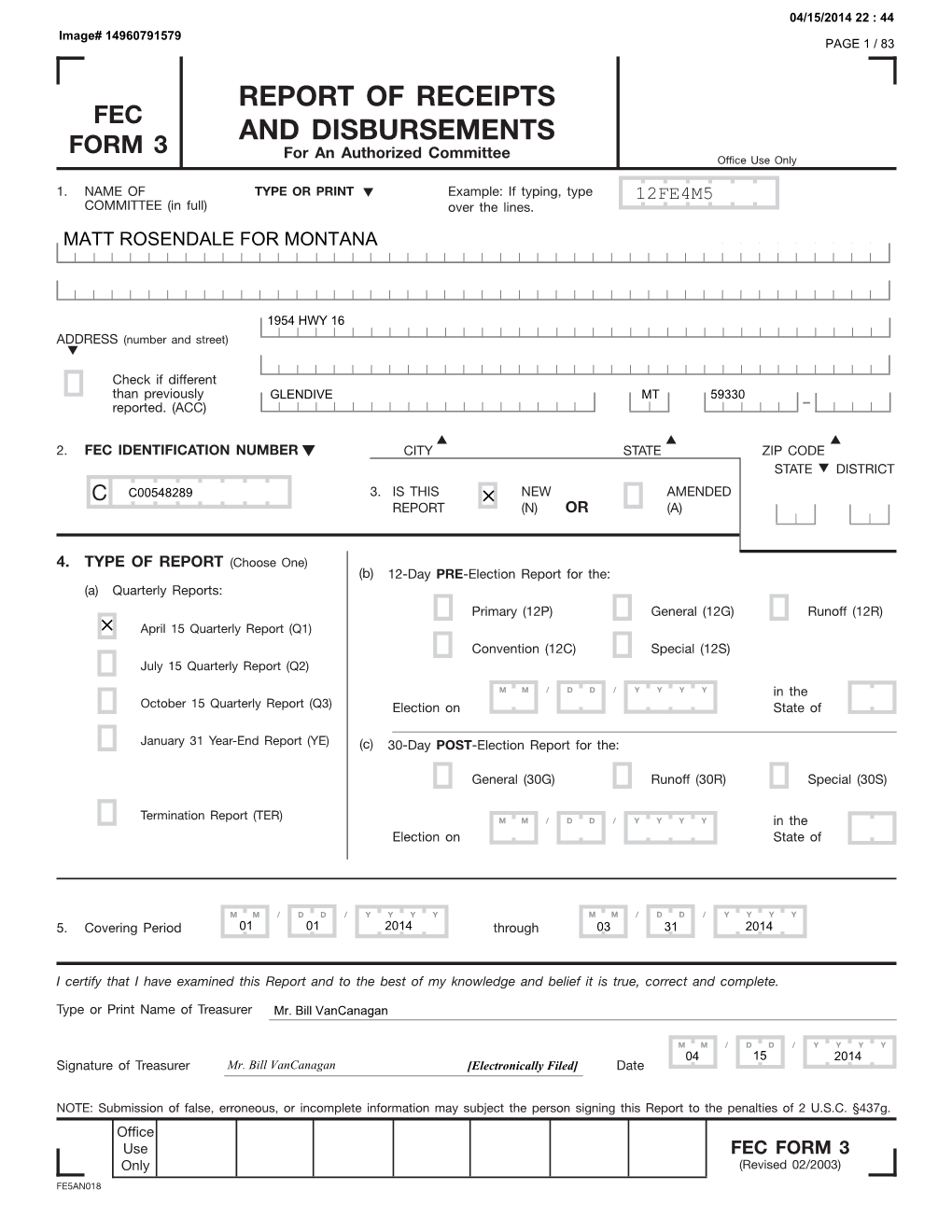 Report of Receipts and Disbursements