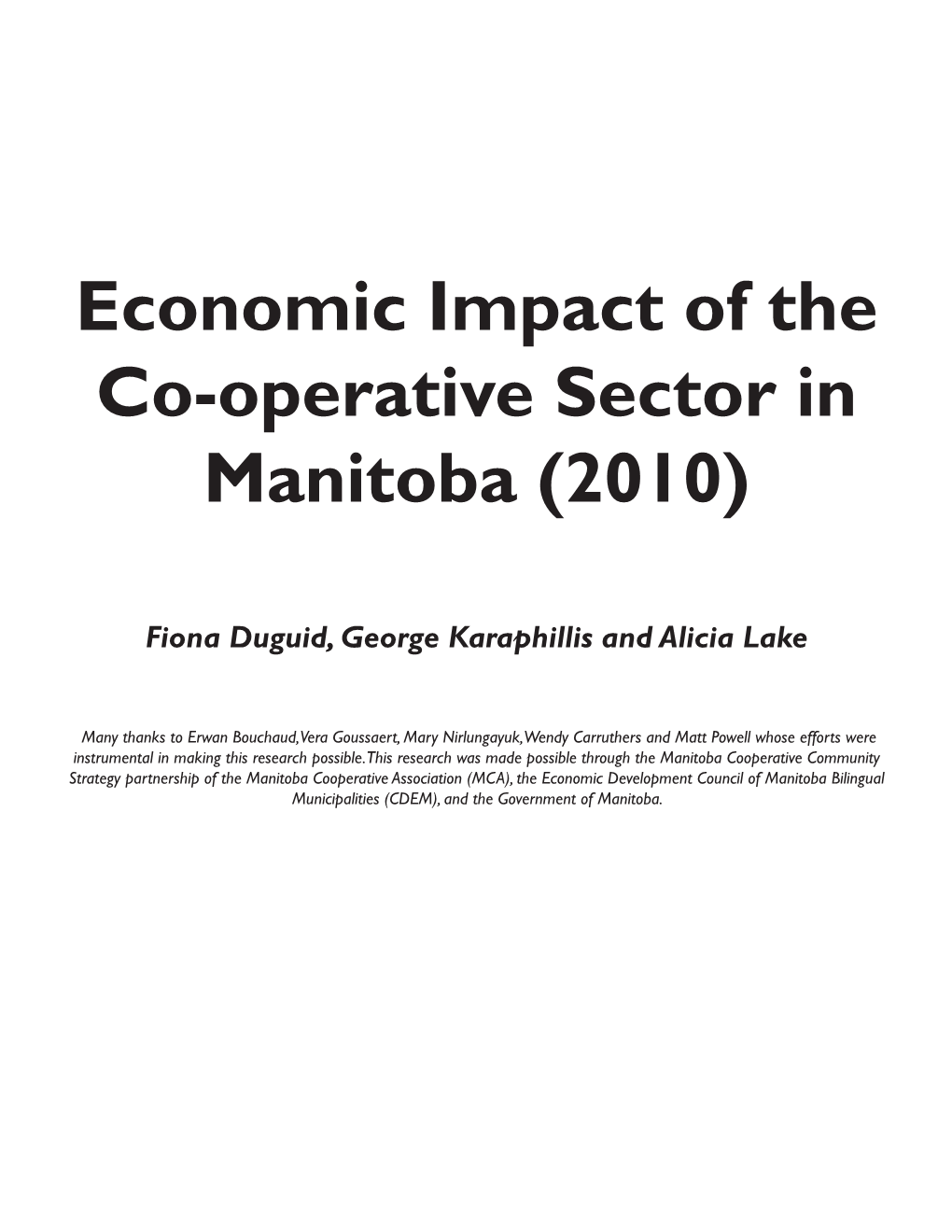 Economic Impact of the Co-Operative Sector in Manitoba (2010)