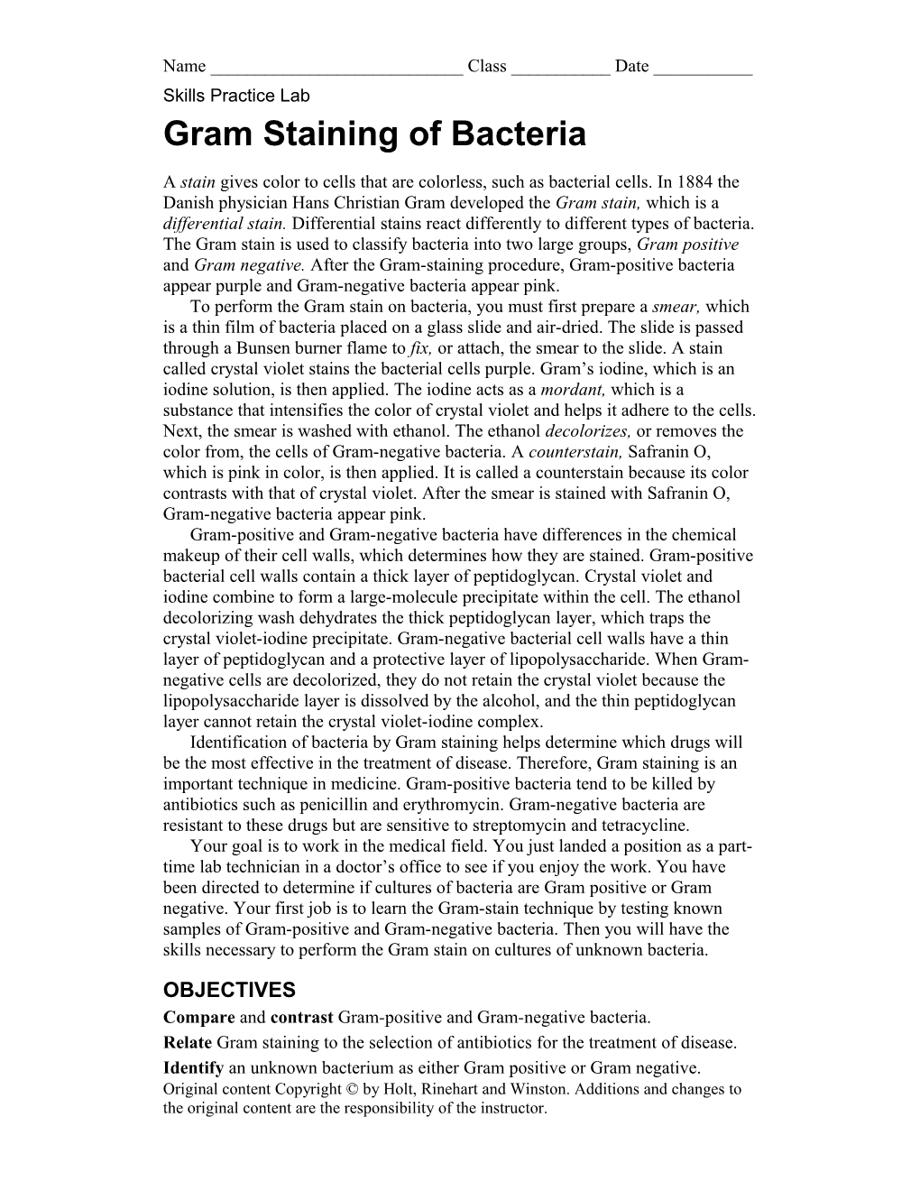 Gram Staining of Bacteria