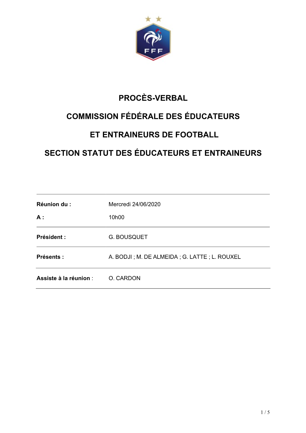 Procès-Verbal Commission Fédérale Des