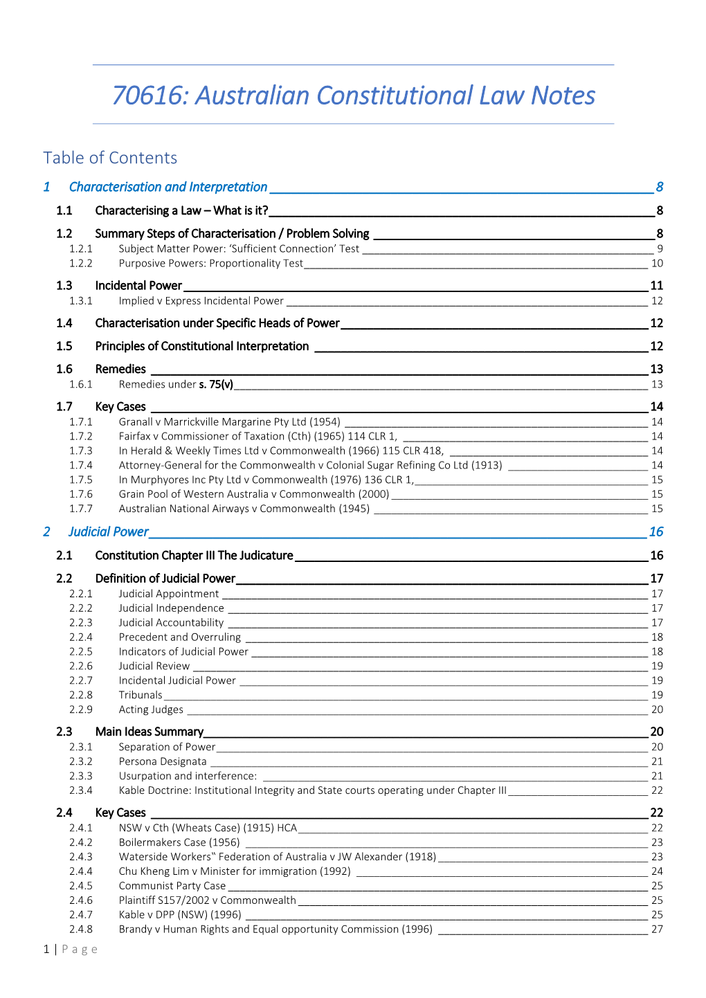 Australian Constitutional Law Notes