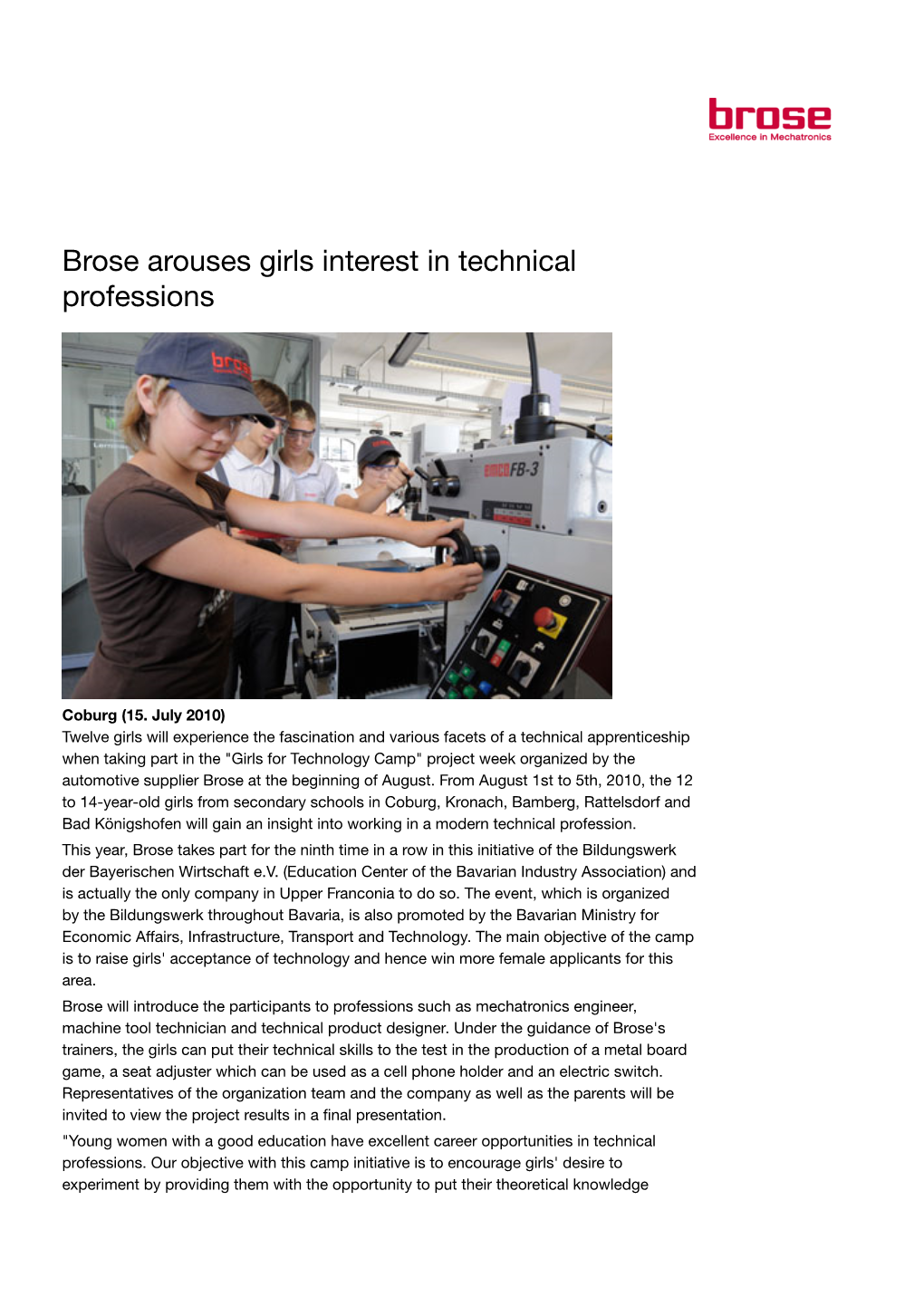 Brose Arouses Girls Interest in Technical Professions