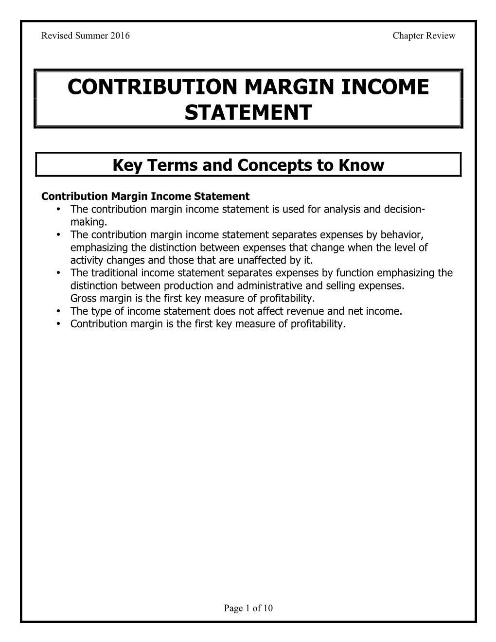 Contribution Margin Income Statement