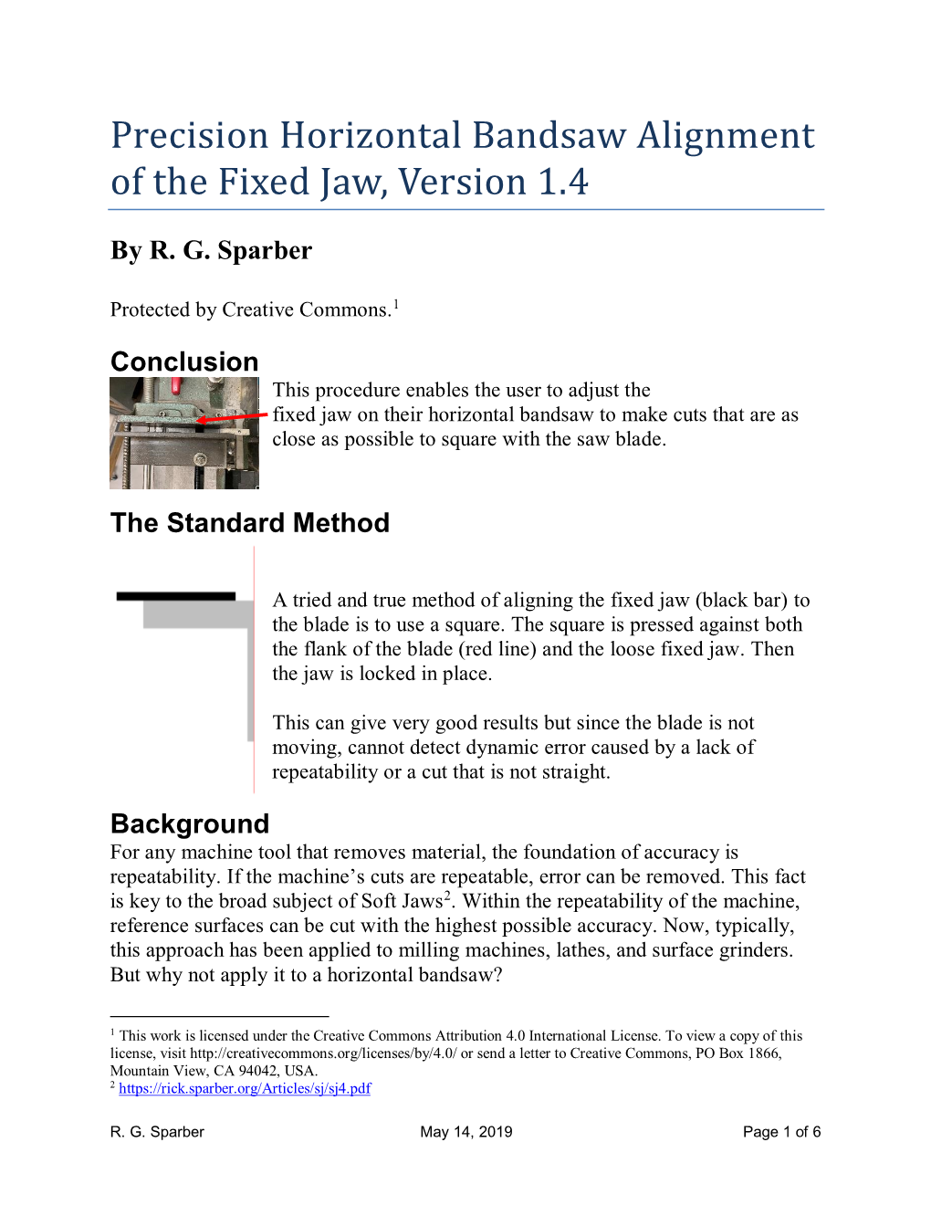 Precision Horizontal Bandsaw Alignment of the Fixed Jaw, Version 1.4