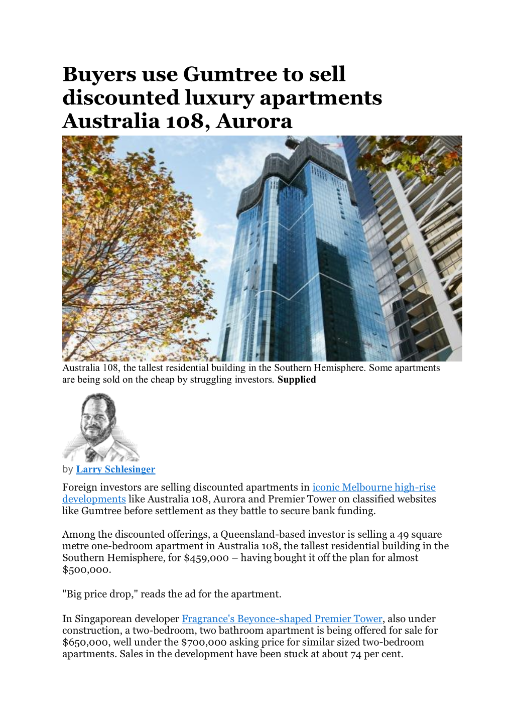 Buyers Use Gumtree to Sell Discounted Luxury Apartments Australia 108, Aurora
