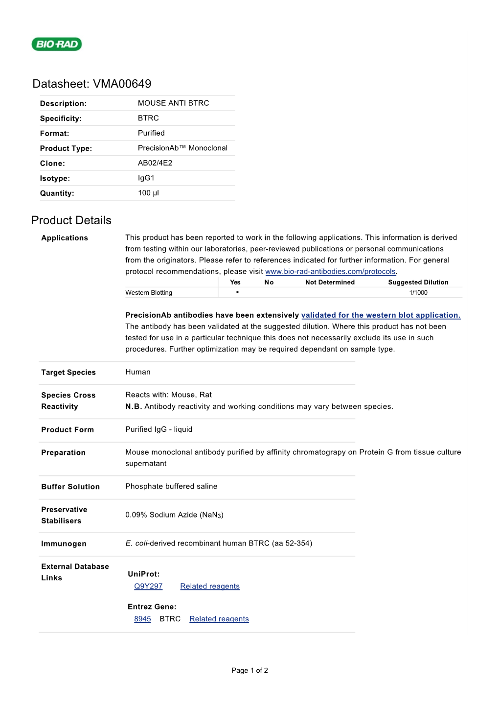 Datasheet: VMA00649 Product Details