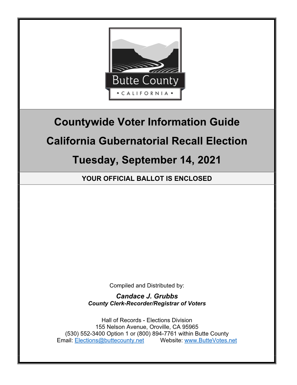 Countywide Voter Information Guide California Gubernatorial Recall