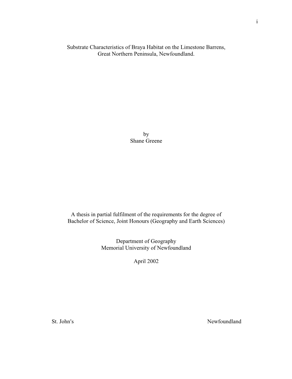 Substrate Characteristics of Braya Habitat on the Limestone Barrens, Great Northern Peninsula, Newfoundland