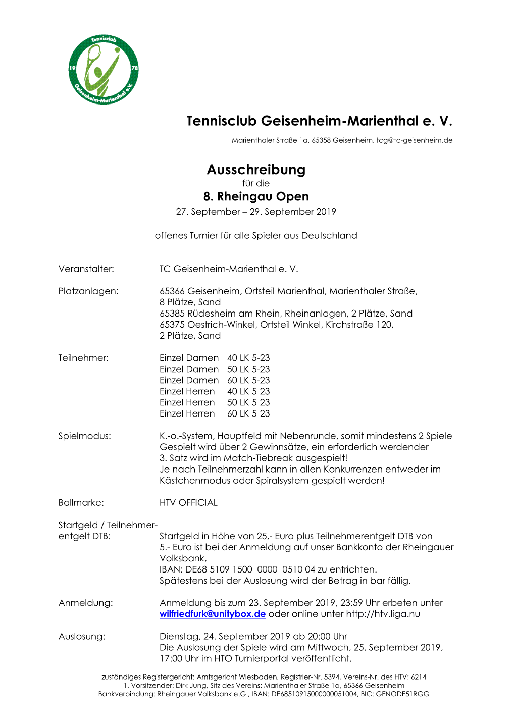 Tennisclub Geisenheim-Marienthal E. V. Ausschreibung