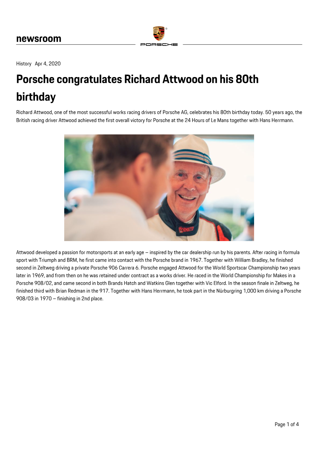 Porsche Congratulates Richard Attwood on His 80Th Birthday