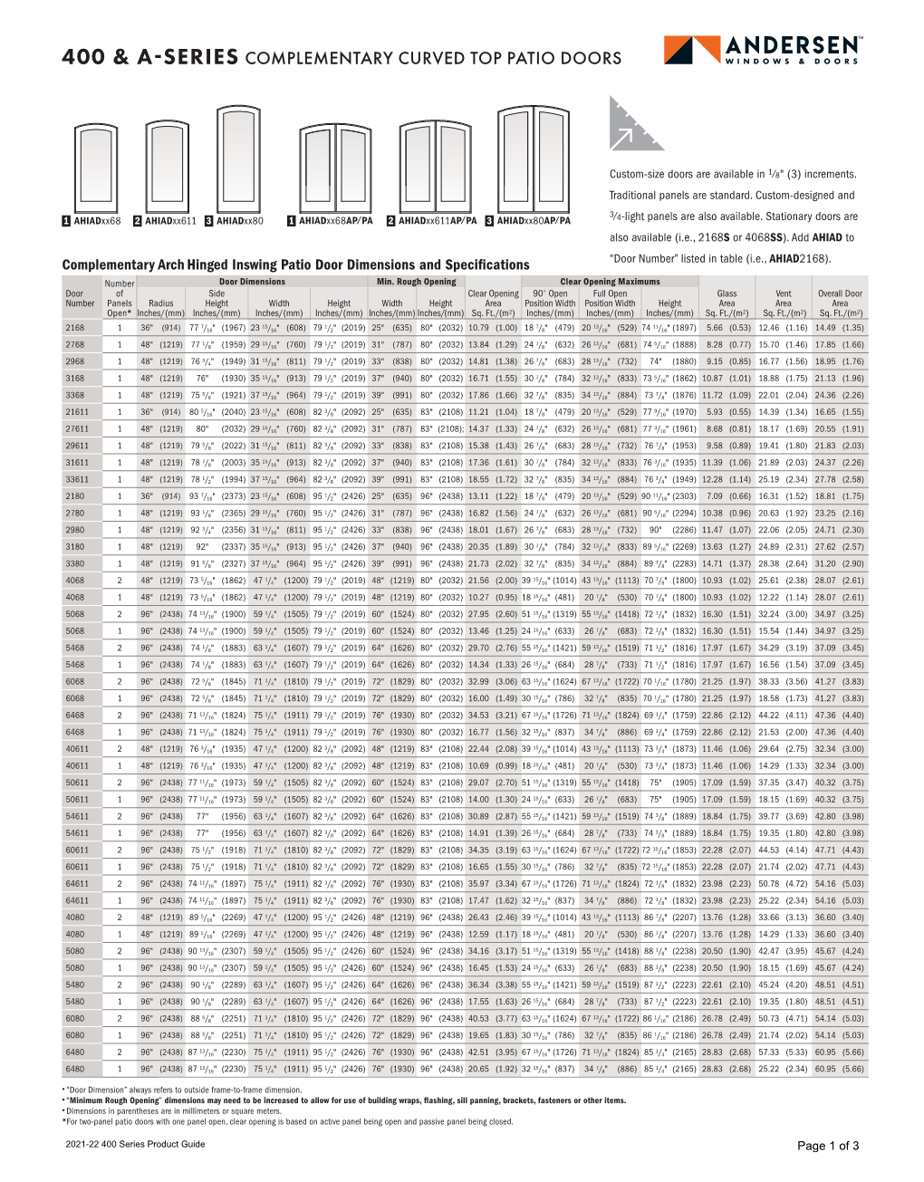 400 Series Custom Sizing for Complementary Arch Patio Doors