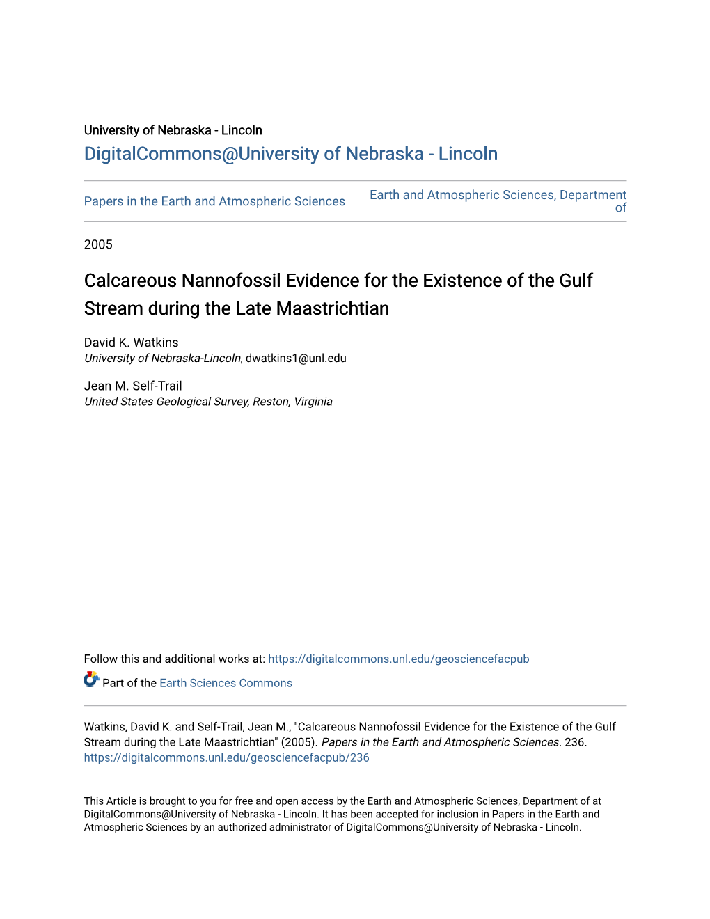 Calcareous Nannofossil Evidence for the Existence of the Gulf Stream During the Late Maastrichtian