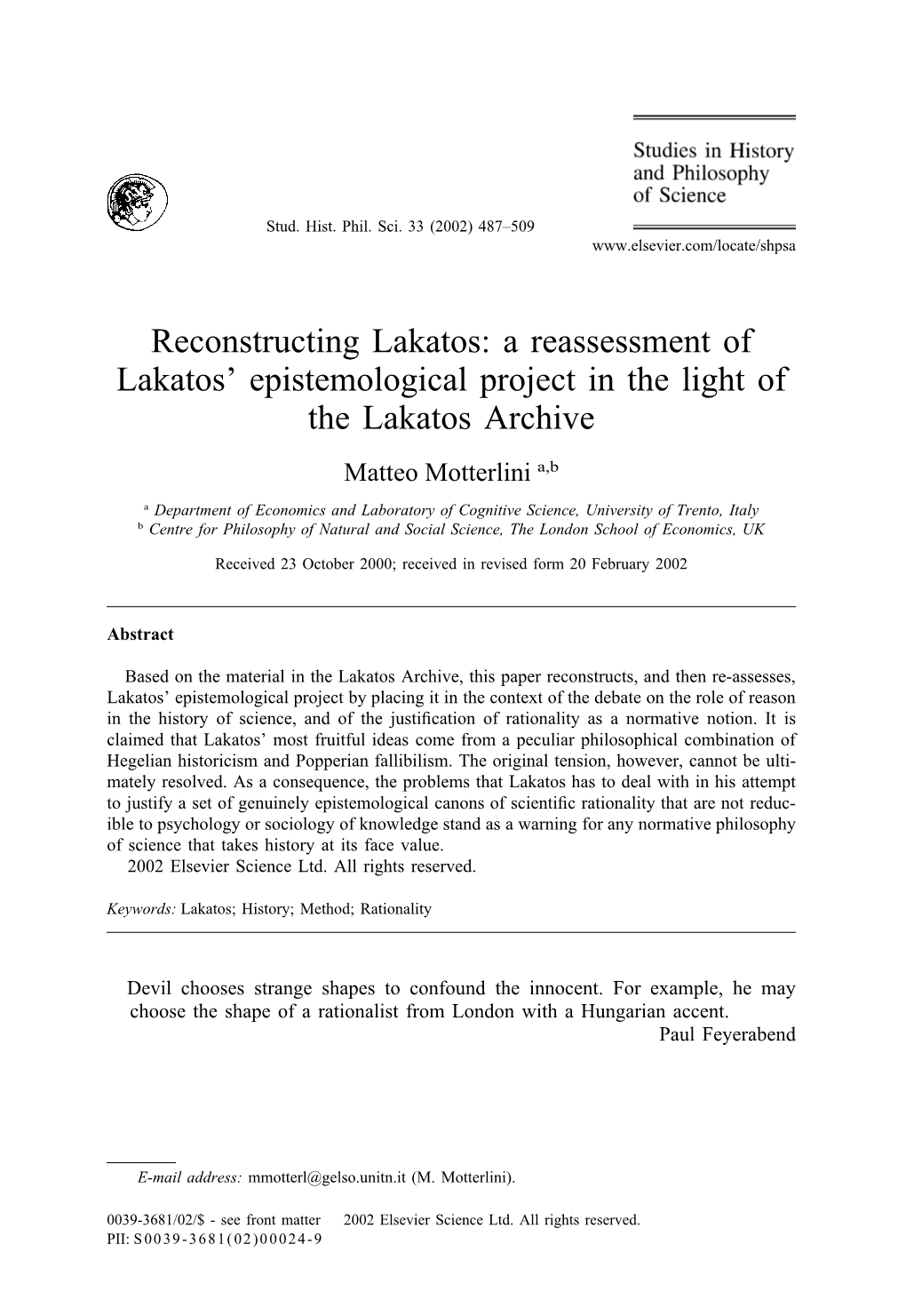 Reconstructing Lakatos