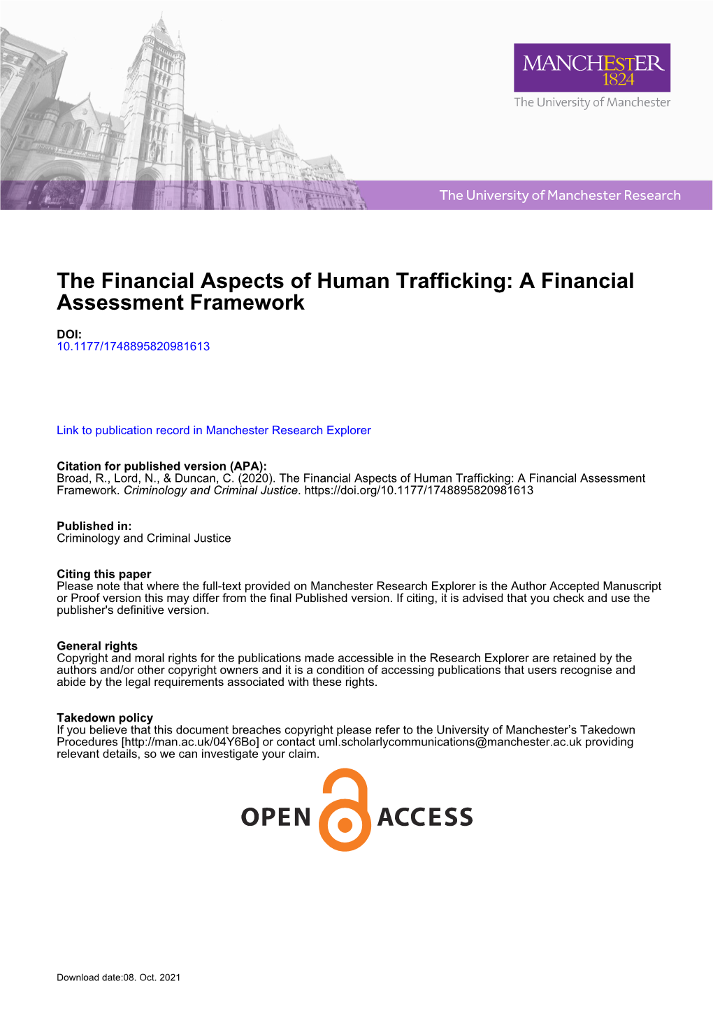 The Financial Aspects of Human Trafficking: a Financial Assessment Framework