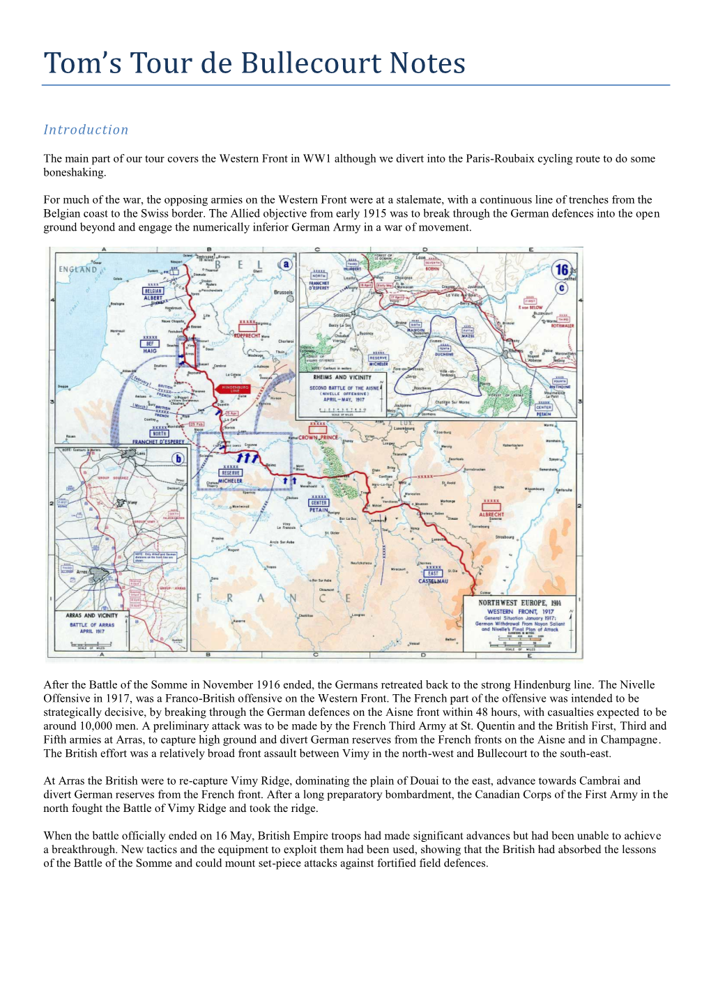 Tom's Tour De Bullecourt Notes