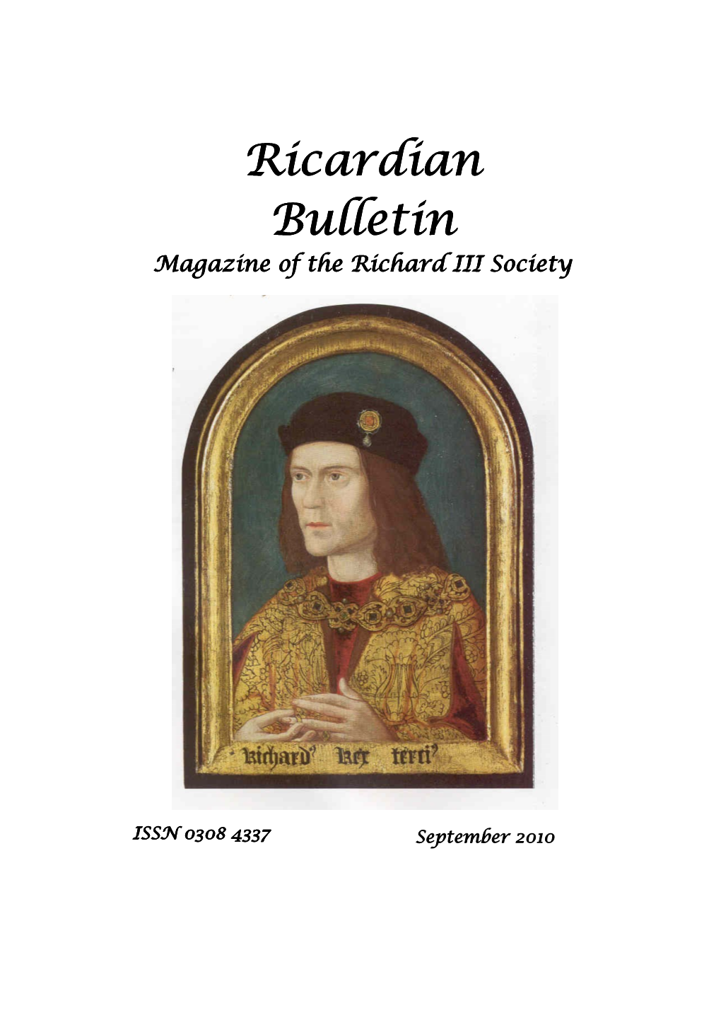 Ricardian Bulletin Is Produced by the Bulletin Editorial Committee, Printed by Micropress Printers Ltd