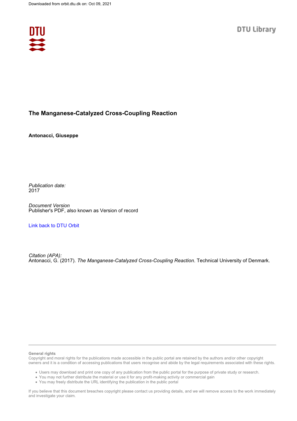 The Manganese-Catalyzed Cross-Coupling Reaction