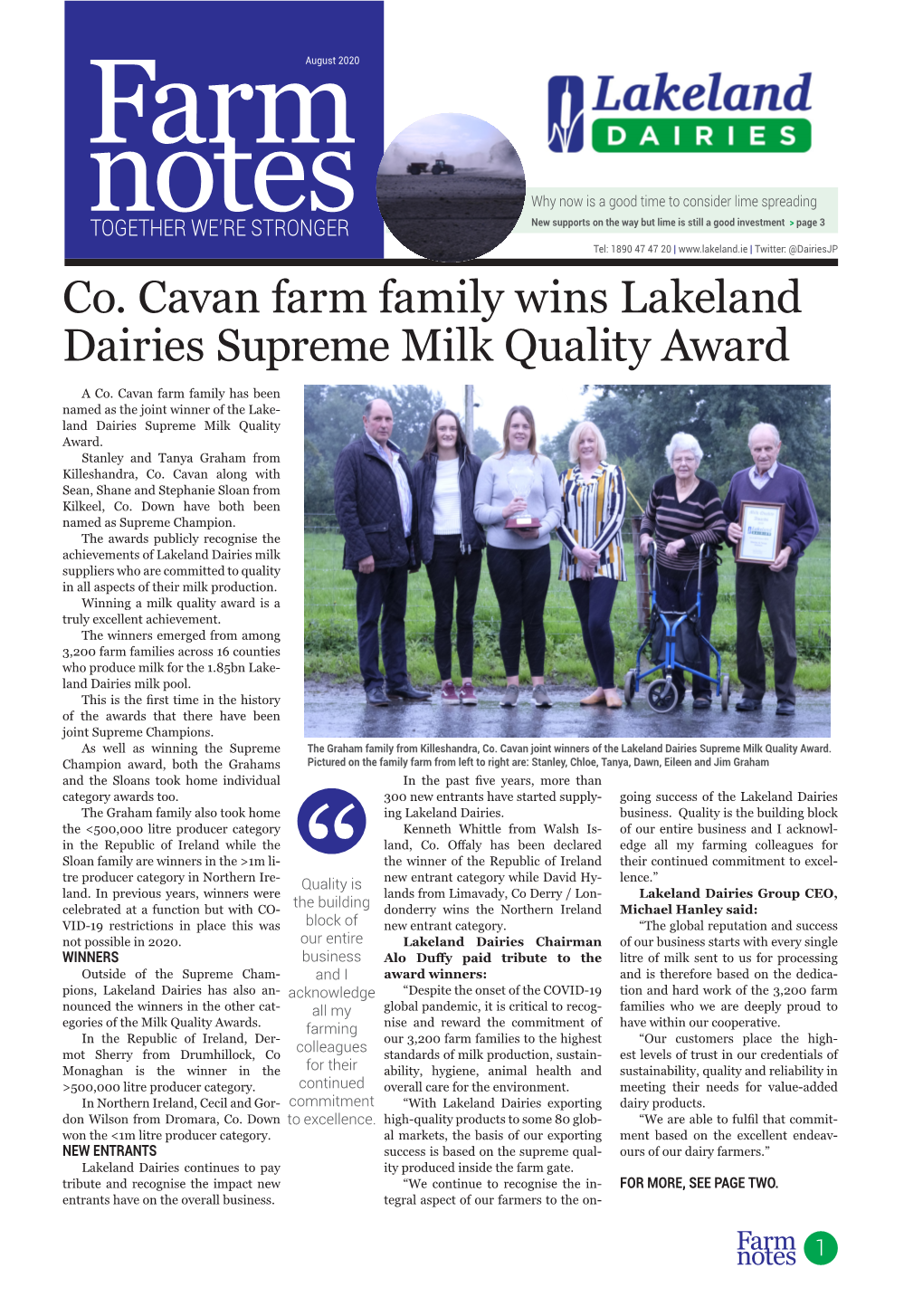 Co. Cavan Farm Family Wins Lakeland Dairies Supreme Milk Quality Award
