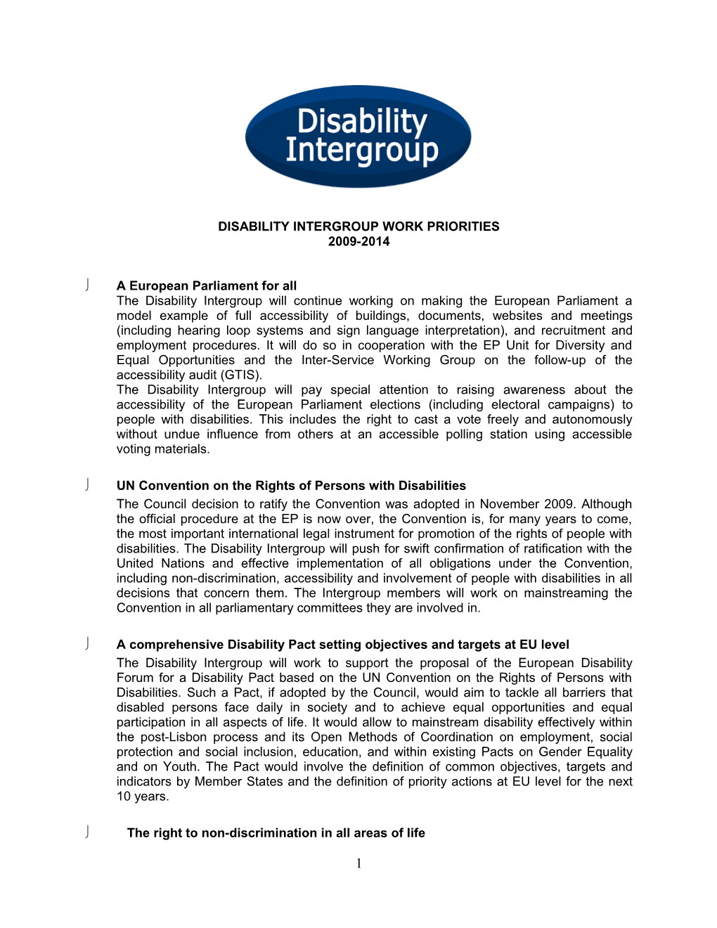 Disability Intergroup Work Priorities