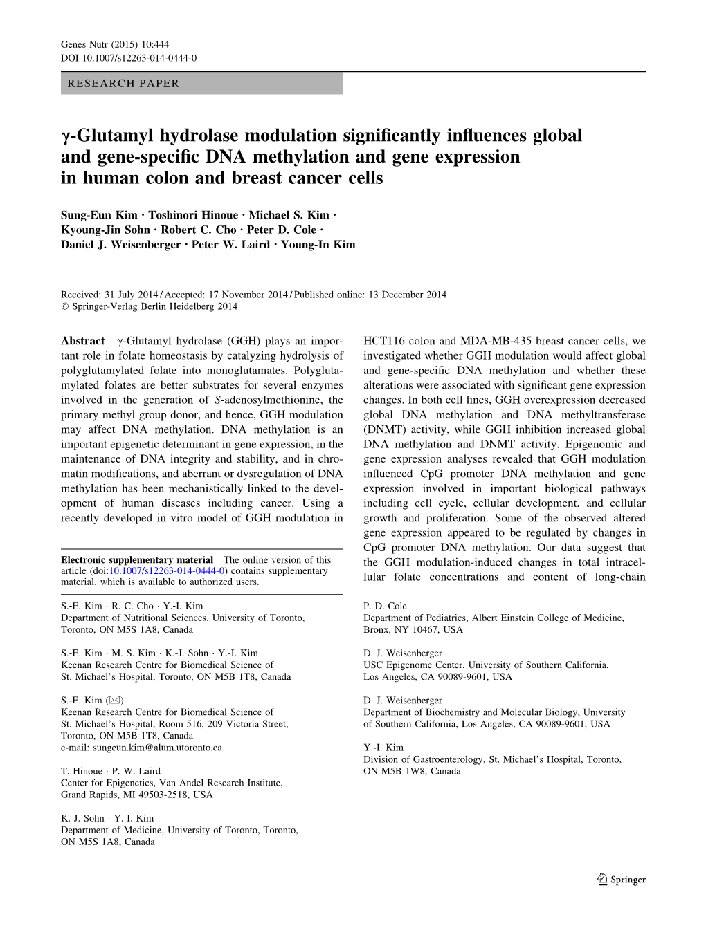 C-Glutamyl Hydrolase Modulation Significantly Influences Global And