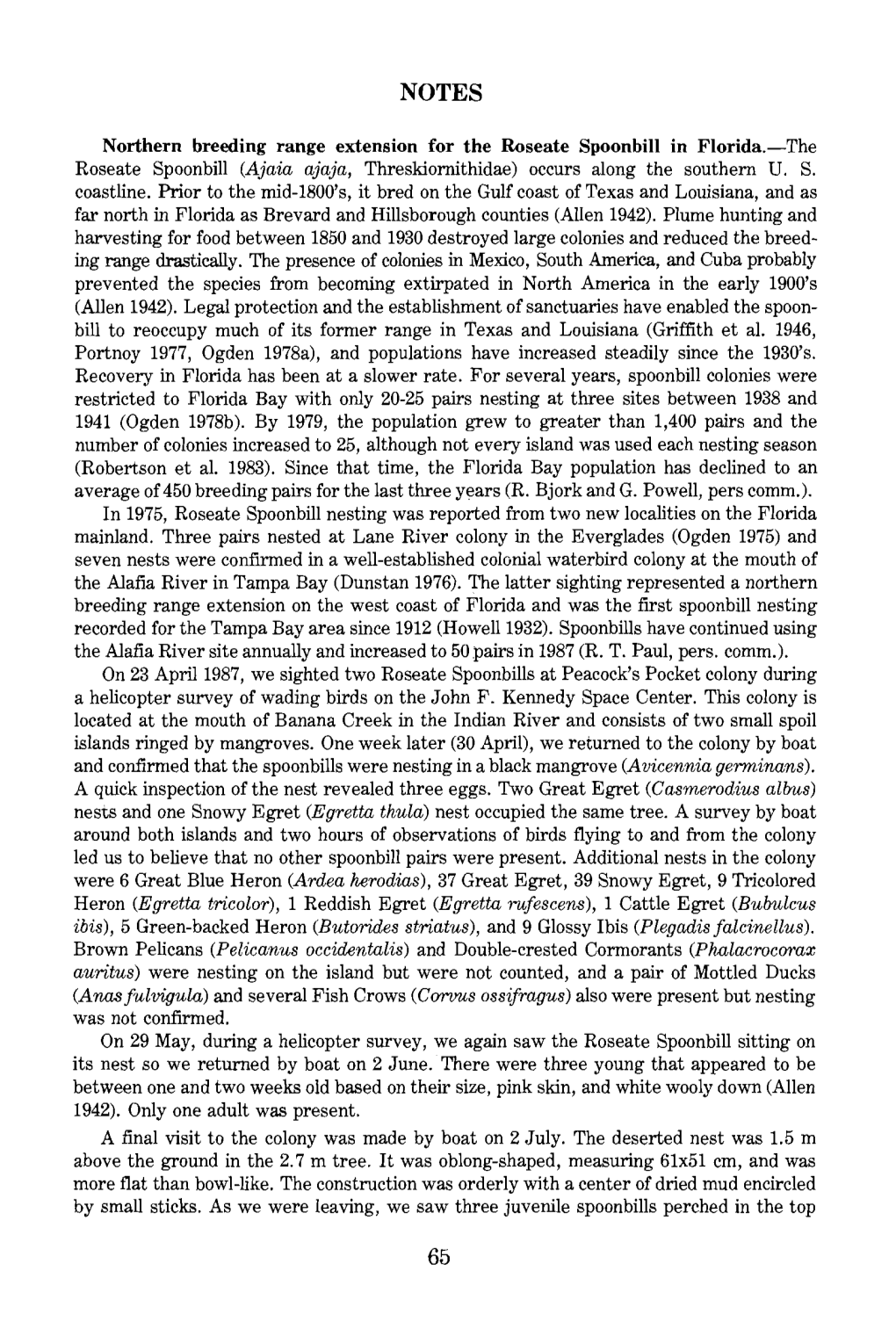 Northern Breeding Range Extension for the Roseate Spoonbill in Florida.-The Roseate Spoonbill (Ajaia Ajaja, Threskiornithidae) Occurs Along the Southern U