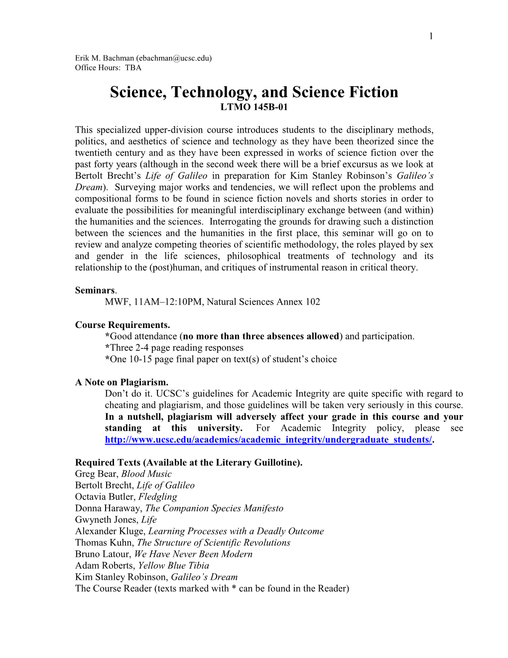 Science, Technology, and Science Fiction LTMO 145B-01