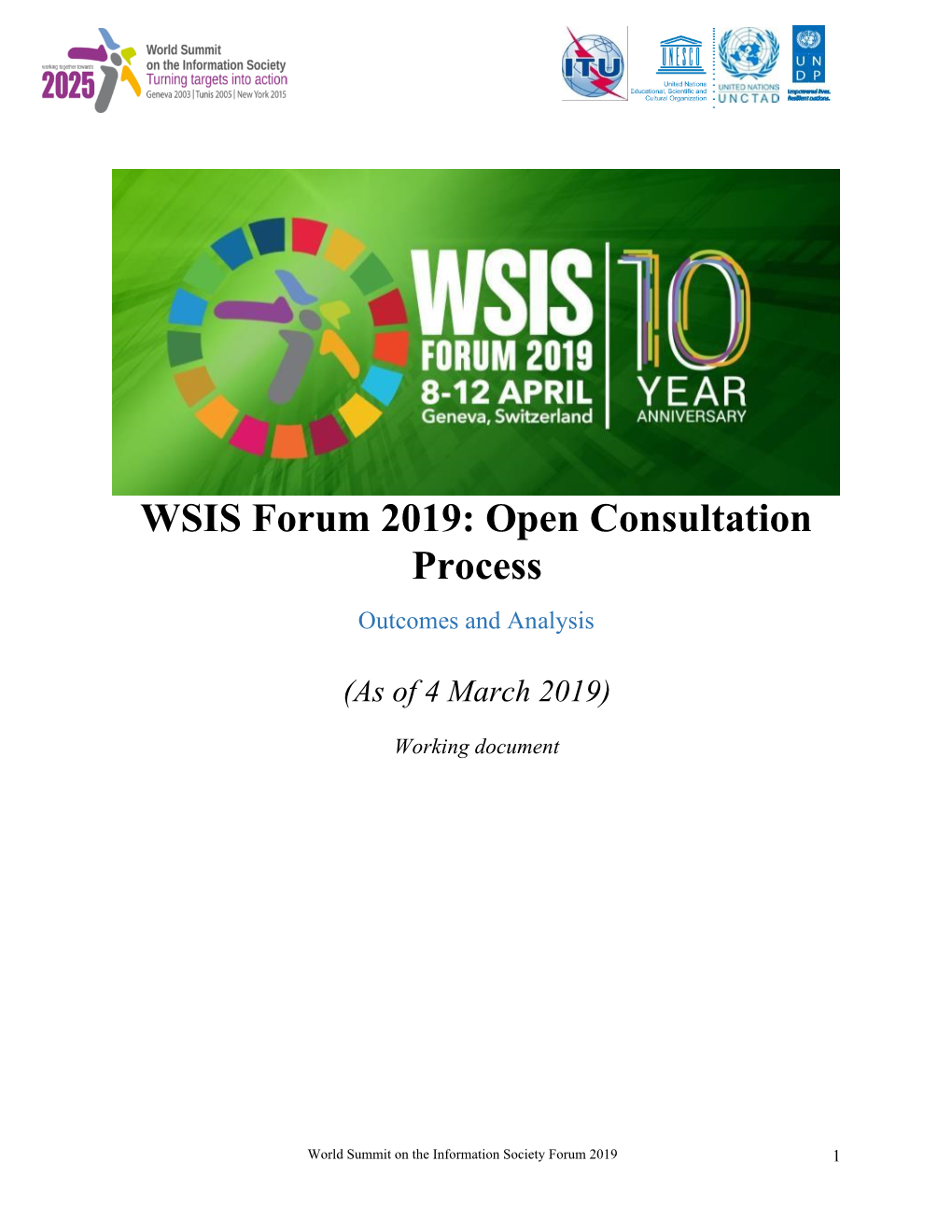 WSIS Forum 2019: Open Consultation Process Outcomes and Analysis