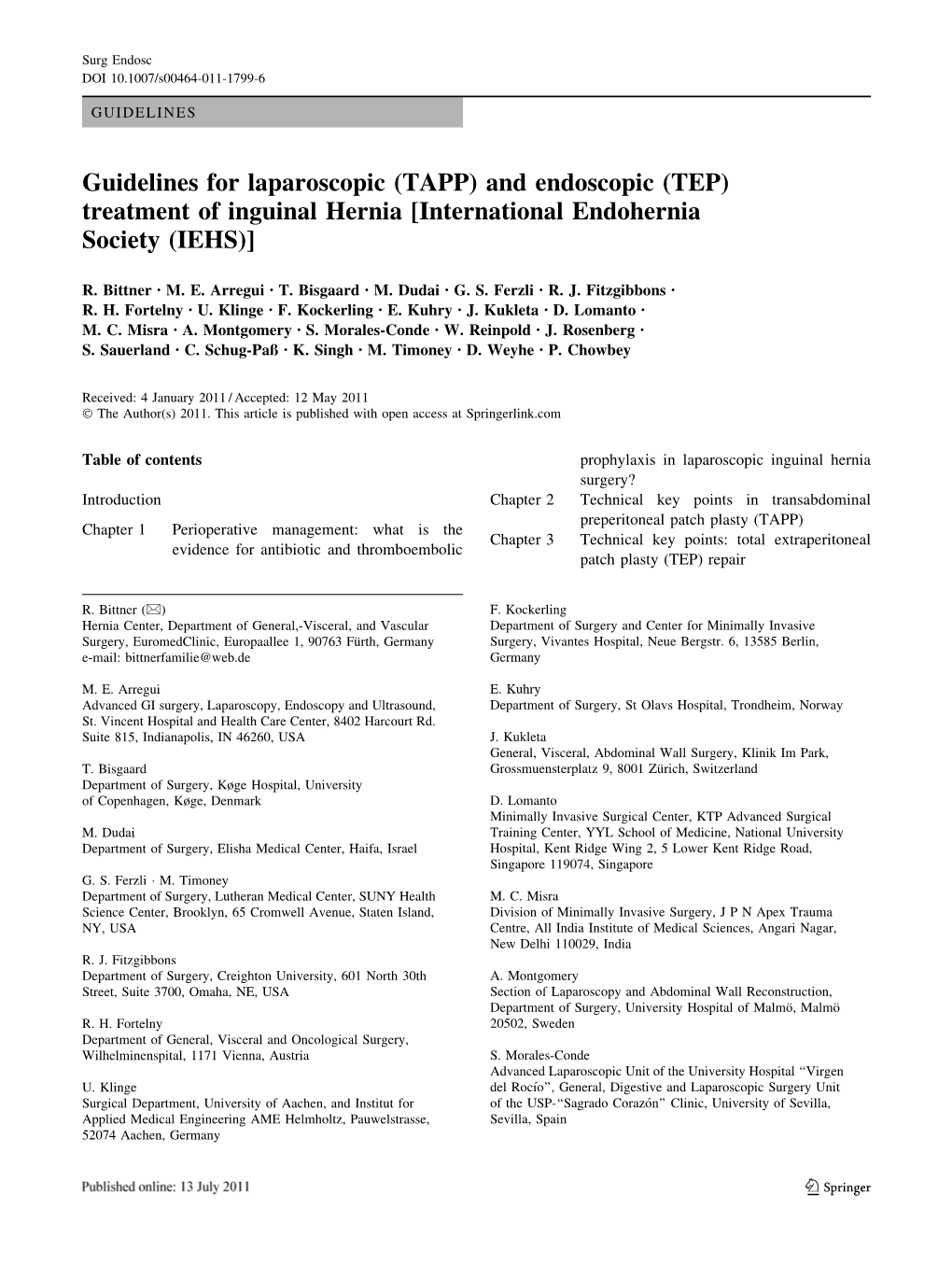 (TAPP) and Endoscopic (TEP) Treatment of Inguinal Hernia [International Endohernia Society (IEHS)]