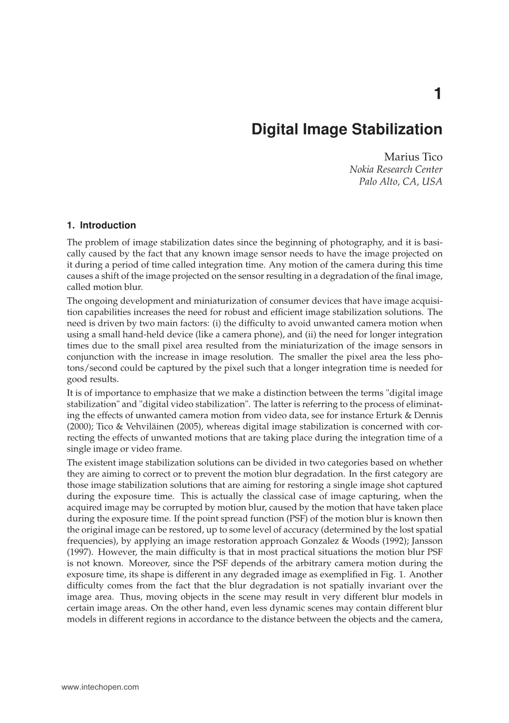 Digital Image Stabilization