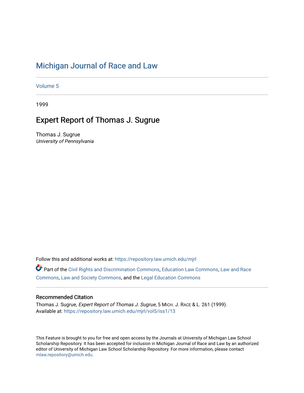 Expert Report of Thomas J. Sugrue