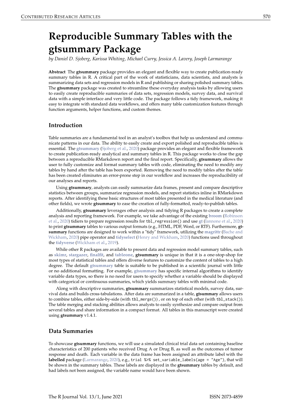 Reproducible Summary Tables with the Gtsummary Package by Daniel D